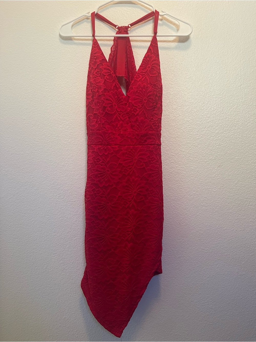 Love Culture Red Lace Asymmetrical V-Neck Dress